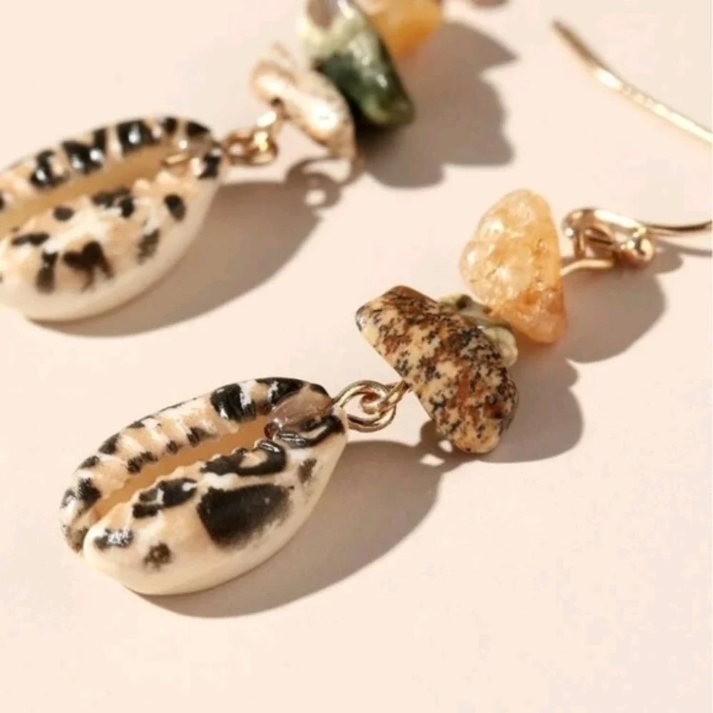 Boho Cowrie Shell Beaded Dangle Earrings Boho Beach Coastal tropical vacation